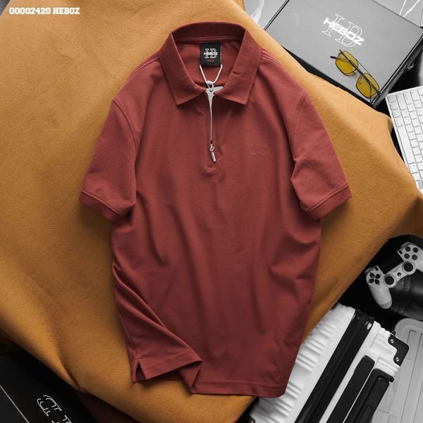  Áo polo nam Heboz dây kéo trơn 4M - 00002420 