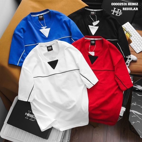  Áo thun nam Heboz nhấn VLine 4M - 00002531 
