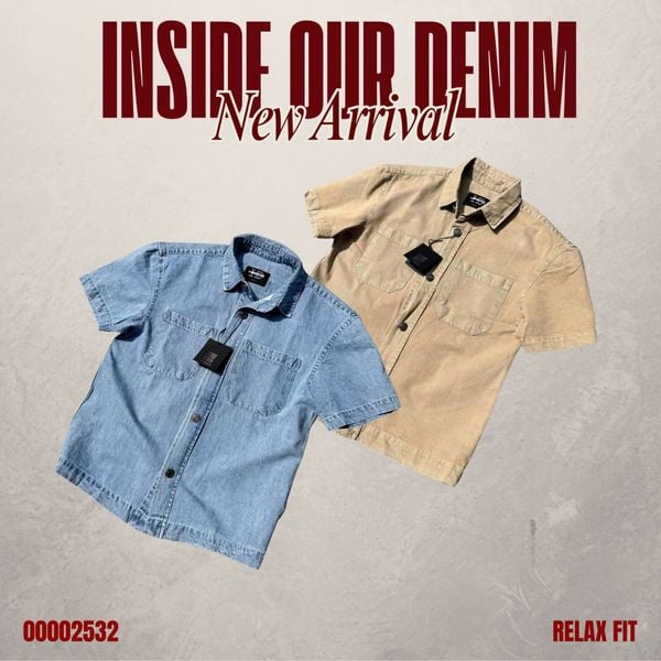  Áo sơ mi nam Heboz denim ngắn tay relax 2M - 00002532 
