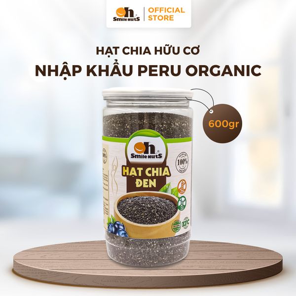 Hạt Chia Đen Hữu Cơ - Hũ nhựa 600g - Oh Smile Nuts