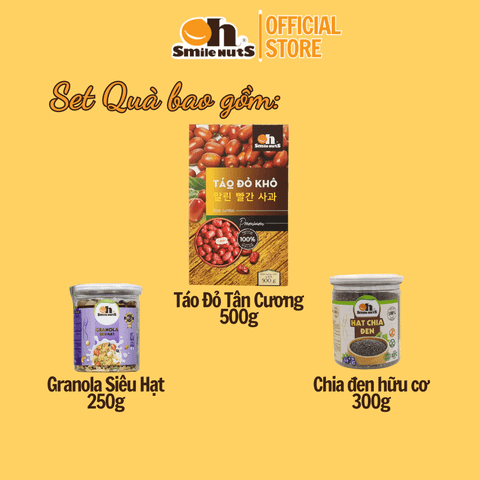  [Set B] Quà Tặng 20/11 cho Thầy Cô Cao Cấp Smile Nuts (Gồm: Táo Đỏ, Hạt Chia, Granola Siêu Hạt) 