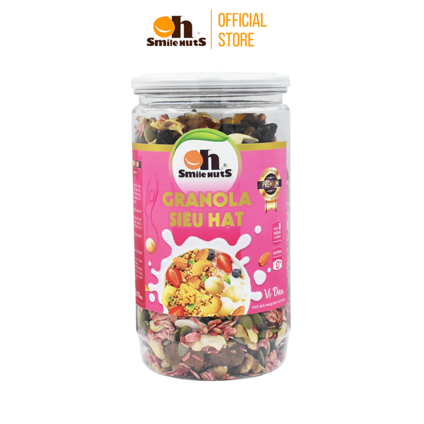 Granola Siêu Hạt Vị Dâu, Ngũ Cốc Giảm Cân Smilenuts Hộp 450g