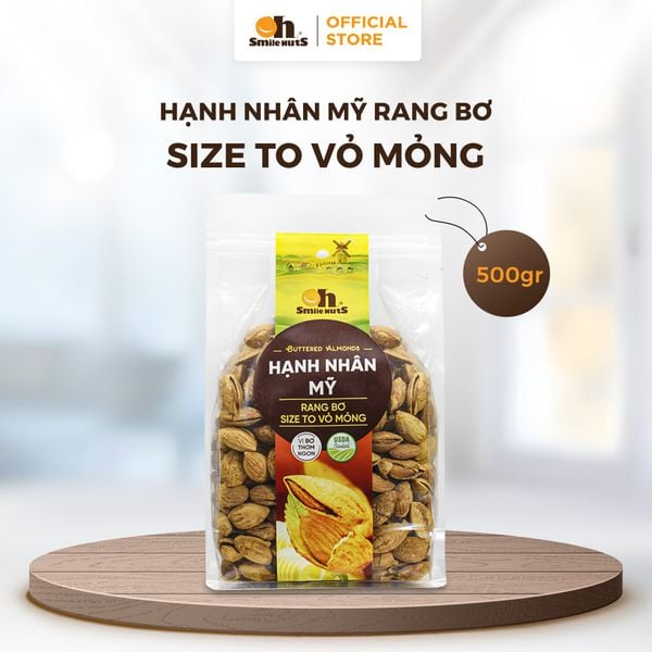 Hạnh Nhân Mỹ Rang Bơ - Túi Zipper 500g - Oh Smile Nuts