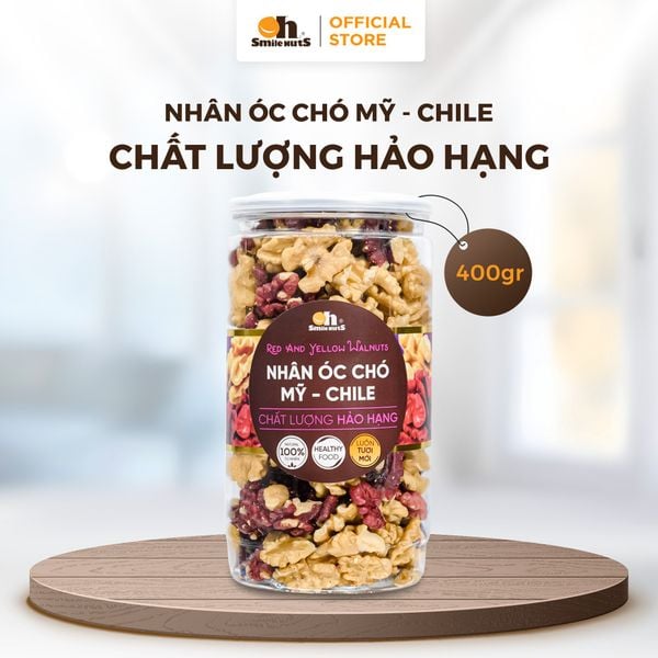 Nhân Óc Chó Đỏ Mỹ Mix Vàng Chile - Hũ nhựa 400gr - Oh Smile Nuts