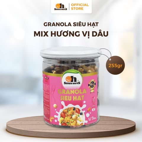  Granola Siêu Hạt Vị Dâu -  Hũ nhựa 225g - Oh Smile Nuts 