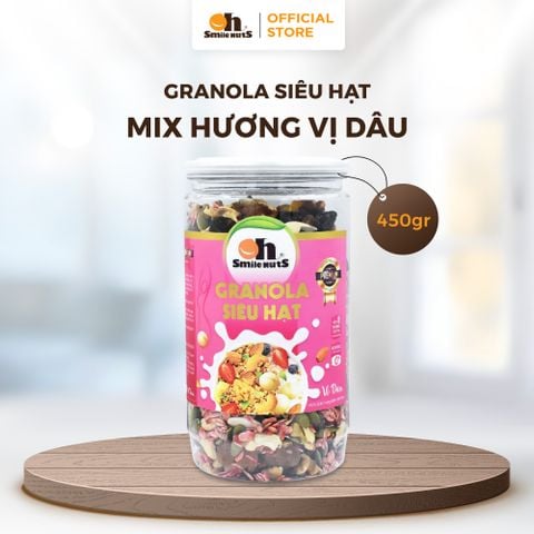  Granola Siêu Hạt Vị Dâu - Hũ Nhựa 450g - Oh Smile Nuts 