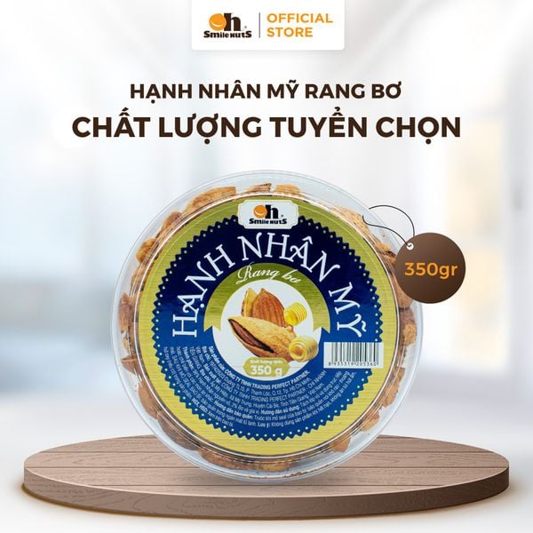 Hạnh Nhân Mỹ Rang Bơ - Hộp Tròn 350g - Oh Smile Nuts