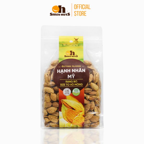 Hạnh Nhân Mỹ Rang Bơ Smile Nuts Túi 500g