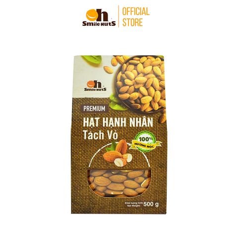  Hạt Hạnh Nhân Mỹ Tách Vỏ Nướng Mộc Smile Nuts Hộp 500g 