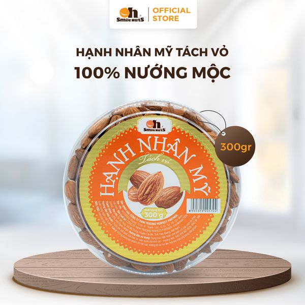 Hạnh Nhân Mỹ Tách Vỏ Nướng Mộc - Hộp Tròn 300g - Oh Smile Nuts