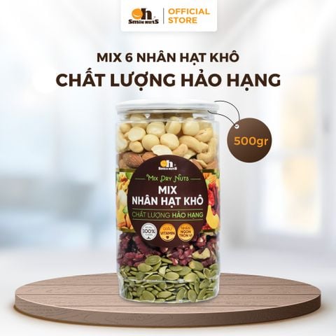  Mix 6 Loại Nhân Hạt Khô Nhập Khẩu - Hủ Nhựa 500g - Oh Smile Nuts 