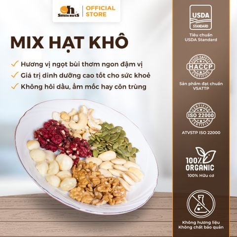  Mix Nhân Hạt Khô Nhập Khẩu - Hủ Nhựa 255 Gram - Oh Smile Nuts 