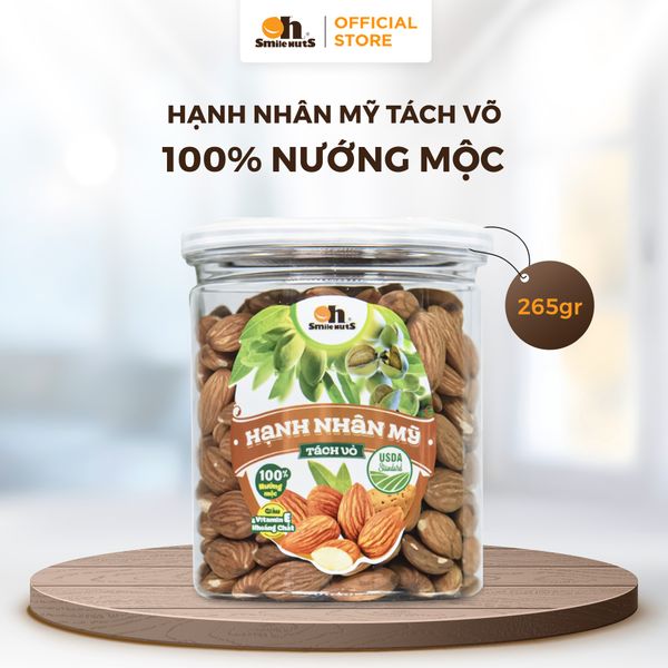 Hạnh Nhân Mỹ Tách Vỏ Nướng Mộc - Hũ nhựa 265g - Oh Smile Nuts