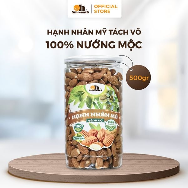 Hạnh Nhân Mỹ Tách Vỏ Nướng Mộc - Hũ nhựa 500g - Oh Smile Nuts
