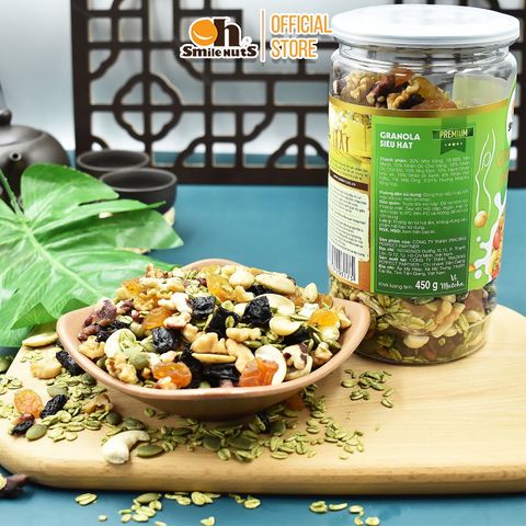  Granola Siêu Hạt Vị Matcha, Ngũ Cốc Giảm Cân Smilenuts Hộp 450g 