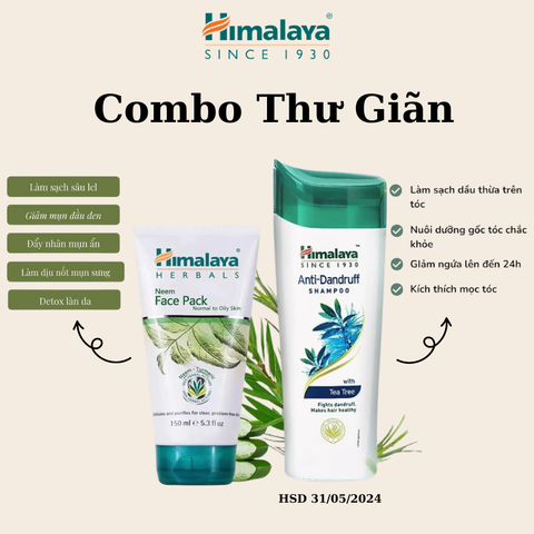 Combo Thư Giãn Cùng Gel Đắp Mặt Nạ Neem (Cho Da Thường đến Da Dầu) 150ml Và Dầu Gội Hỗ Trợ Giảm Gàu (Tràm trà) 200ml HSD 31/05/2024