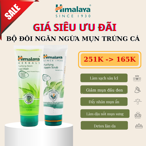 Bộ đôi dành cho da mụn trứng cá Sữa Rửa Mặt Neem (Ngừa Mụn Trứng Cá) 100ml và Kem Tẩy Da Chết Neem  (Cho Da Thường đến Da Dầu) 100ml