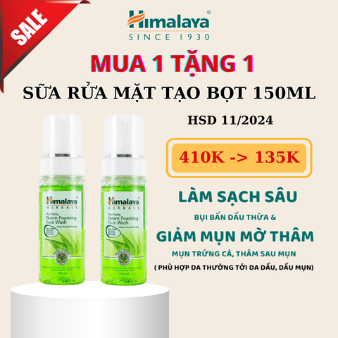 [MUA 1 TẶNG 1] Sữa Rửa Mặt Tạo Bọt Neem (Ngừa Mụn Trứng Cá) 150ML Hạn sử dụng Tháng 11/2024