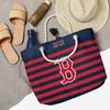 Túi tote đi biển Foco . Chất vải canvas, unisex. Đỏ sọc xanh chữ B