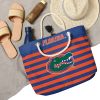 Túi tote đi biển Foco . Chất vải canvas, unisex. Xanh sọc cam cá sấu.