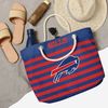 Túi tote đi biển Foco . Chất vải canvas, unisex. Xanh sọc đỏ chữ