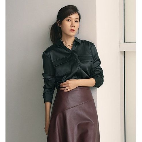 Áo sơ mi Satin Pocket Shirt Celebshop Edition xuất Hàn dành cho Nữ 