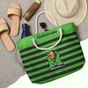 Túi tote đi biển Foco . Chất vải canvas, unisex. Xanh lá sọc đen