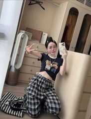 TB8541 SET ÁO THUN GẤU, QUẦN DÀI CARO
