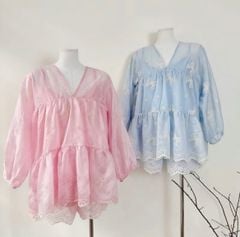 LEN1344 SET TƠ THÊU NƠ, QUẦN SHORT (HỒNG)