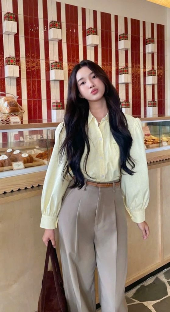VGU9009-Set áo sơ mi tay dài, quần suông