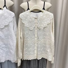 LEN1227 ÁO HOA ĐÀO THÊU NỔI (KEM)