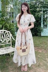 TB5754 ĐẦM HOA TAY PHỒNG CỔ SẺ V