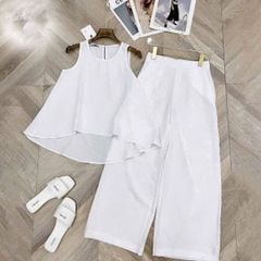 TQ4218-Set áo sát nách, quần dài Kem