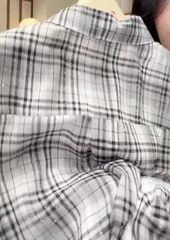 LEN2784 SƠMI CARO ĐÍNH ĐÁ + ÁO DÂY (ĐEN)