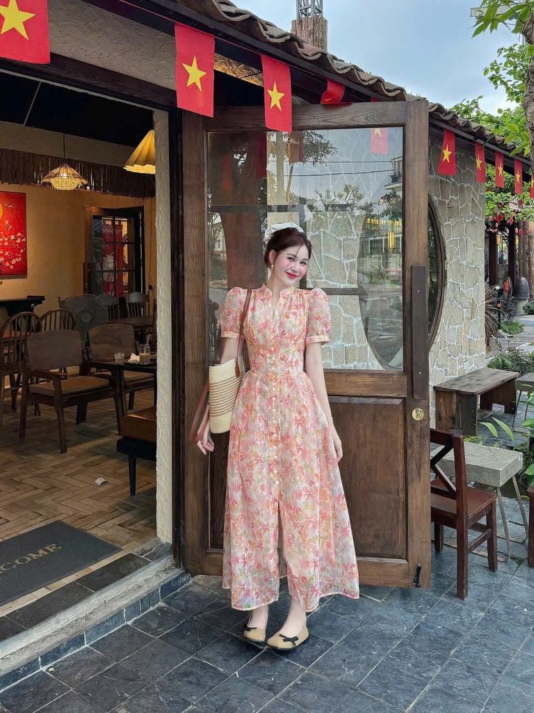 VGU0102 ĐẦM HOA NÚT BỌC ( HOA CAM )