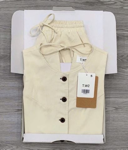 KS0883-Set linen quần short Kem