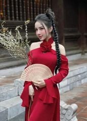 VGU5512 ÁO DÀI TRỄ VAI, CỔ ĐÍNH HOA, TAY LOE C36