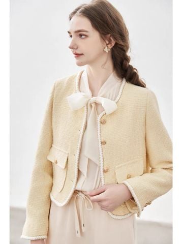 QCC0064 KHOÁC DẠ PHỐI VIỀN (KEM VÀNG)