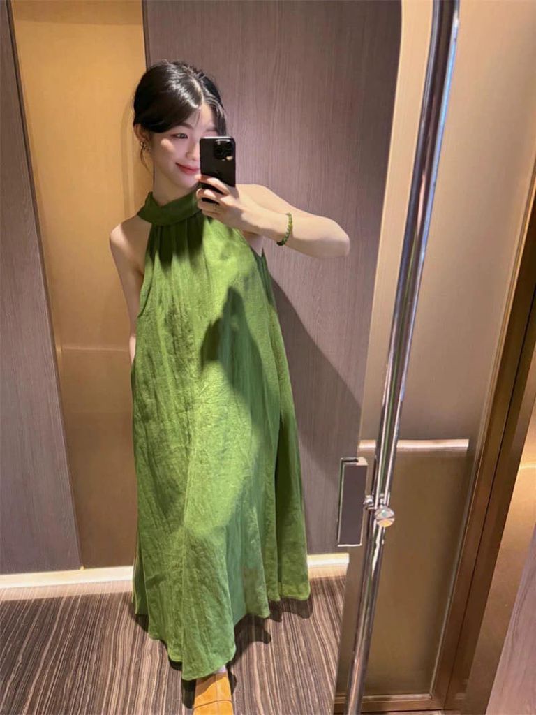 ĐẦM MAXI LINEN CỔ YẾM