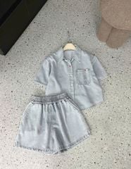 TB8340 SET SƠ MI ĐÍNH NÚT TIM  (XANH NHẠT )