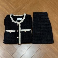 QCC0135 SET DẠ ĐEN PHỐI VIỀN, CV NGẮN