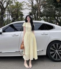VGU8999- Đầm tay phồng Vàng