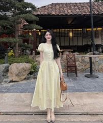 VGU8999- Đầm tay phồng Vàng