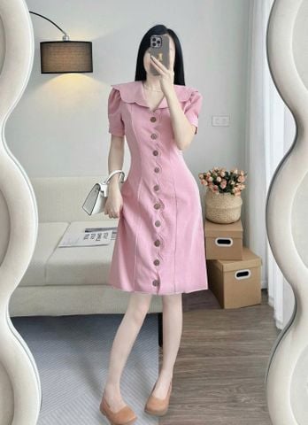 VGU9018- Đầm TK viền cắt lazer Hồng