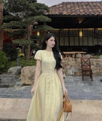 VGU8999- Đầm tay phồng Vàng