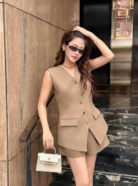 KS0136 - Set Áo Gile, Quần Short ĐEN