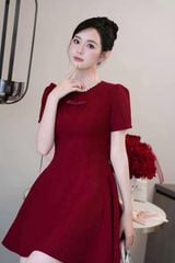 VGU8994-Đầm xòe ngắn viền cổ đính đá Đỏ