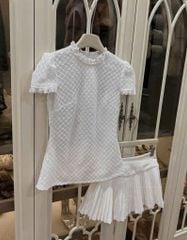SKY7524-Set áo kiểu, CV dập ly Trắng