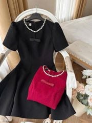 VGU8994-Đầm xòe ngắn viền cổ đính đá Đỏ
