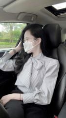 TQ3920-Set công sở áo sơ cột nơ cổ, quần dài Đen